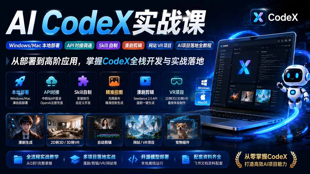 CodeX从0到1实战课，Windows/Mac本地部署与API对接，Skill制作、漫剧生成和自动剪辑项目实操 - 缩略图
