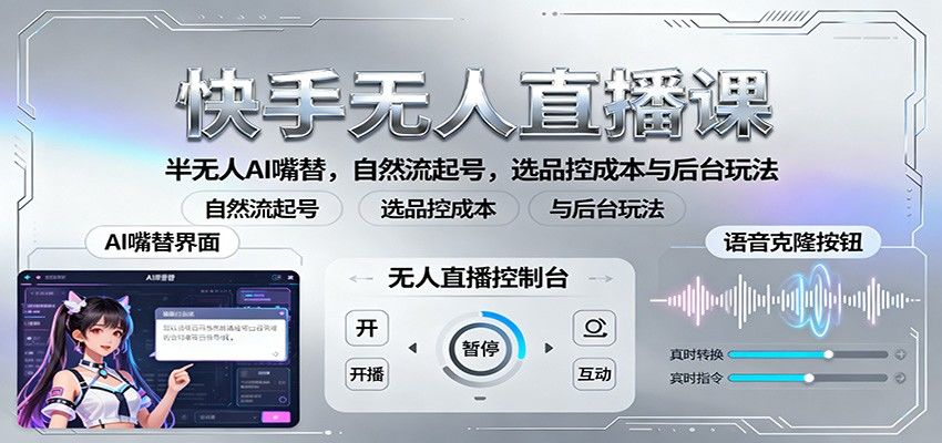快手半无人直播AI嘴替玩法，自然流起号、选品控成本与后台玩法拆解 - 缩略图