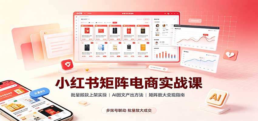 小红书电商矩阵6.0实操，批量搬款上架、AI图文与矩阵账号放大全流程 - 缩略图