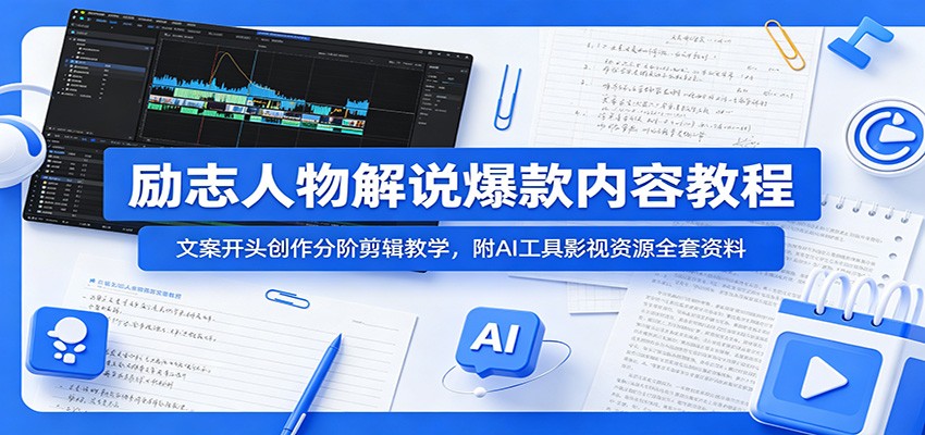 20万粉博主励志人物解说课，文案开头写法和分阶剪辑，附AI指令与影视素材工具 - 缩略图