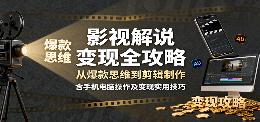 抖音影视解说运营课,手机电脑双端实操,从选剧文案到剪辑变现全流程 - 缩略图
