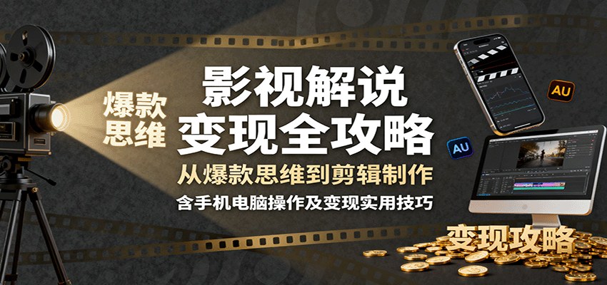 抖音影视解说运营课,手机电脑双端实操,从选剧文案到剪辑变现全流程 - 缩略图