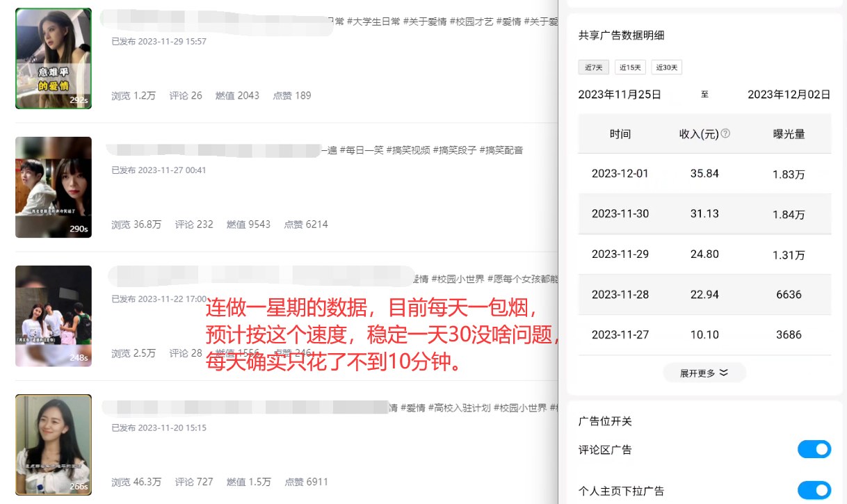 【2024.12.7更新】QQ小世界冷门短视频赛道，广告分成万次播放20-35元，一证5号矩阵操作 - 缩略图