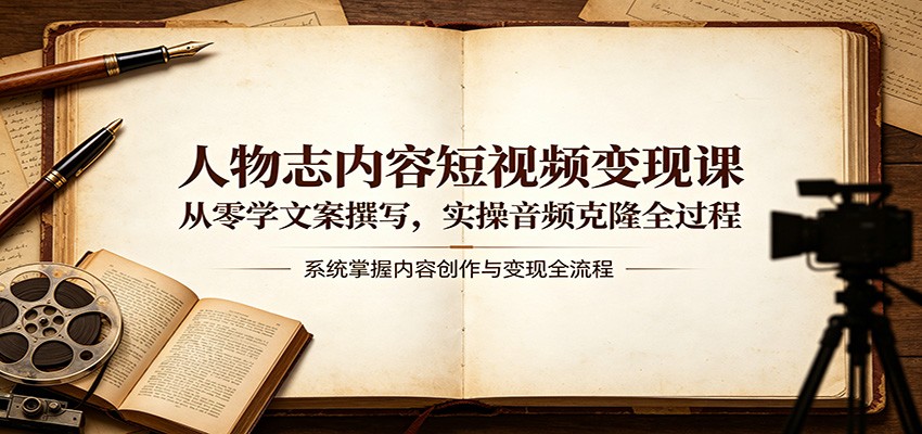 人物志短视频变现课，文案撰写框架加音频克隆实操，零基础也能批量产出 - 缩略图