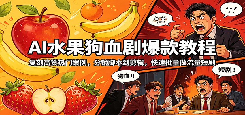 AI水果拟人狗血短剧复刻教程，分镜脚本、参考图到剪辑，照着二十余万赞爆款批量做流量短剧 - 缩略图