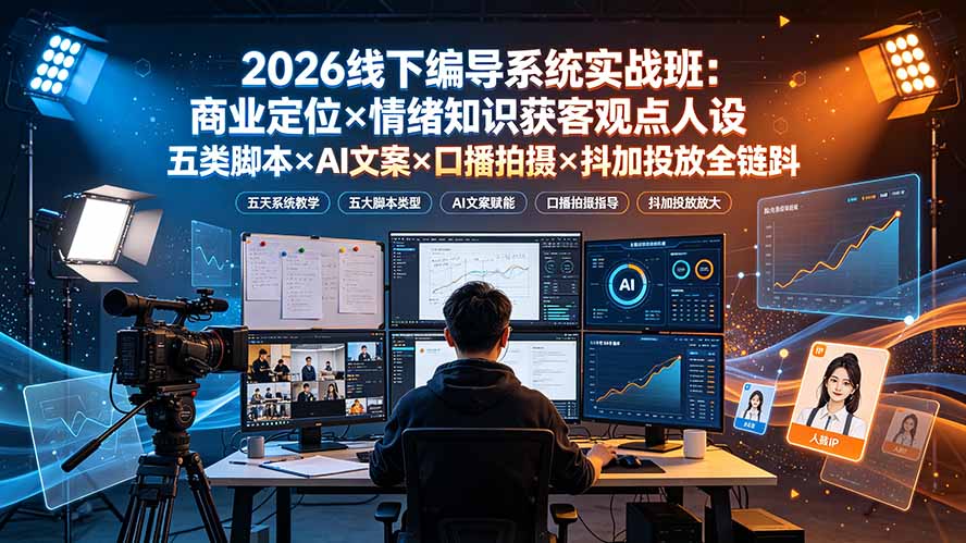 2026线下编导系统实战班，从商业定位到五类脚本、AI文案、口播拍摄和抖加投放全链路 - 缩略图
