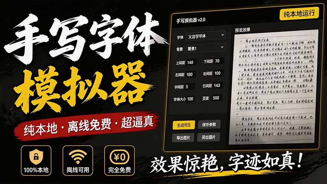 罚抄作业不用手写，纯本地离线的手写字体模拟器，导入背景图一键生成逼真手写稿 - 缩略图