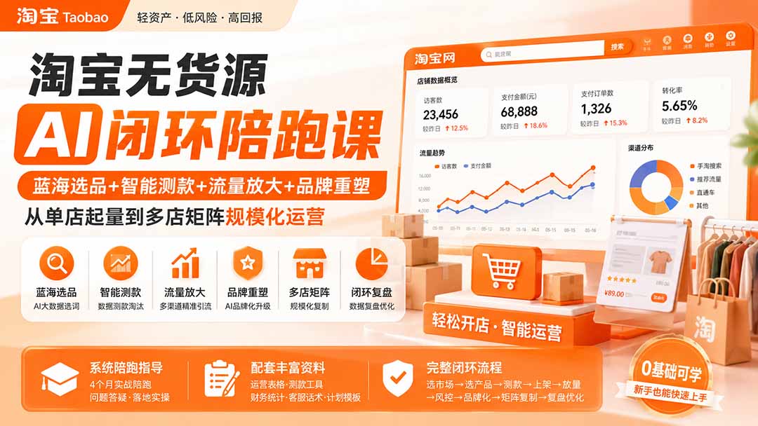 淘宝无货源AI陪跑课，蓝海选品到多店矩阵，单店起量的实操流程拆解 - 缩略图