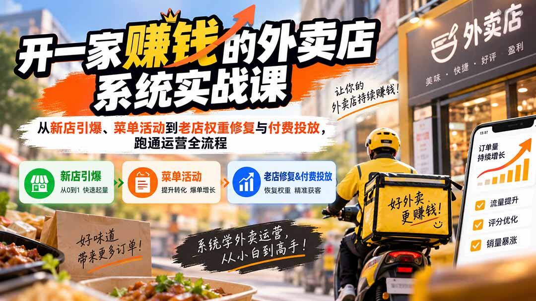 外卖店运营实战课，新店4天冷启动到老店权重修复，菜单活动搭建与美团淘宝闪购精准投放 - 缩略图