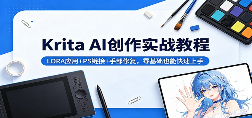 Krita AI设计实操教程，LORA多场景落地、PS链接、手部修复与C4D展台全流程 - 缩略图