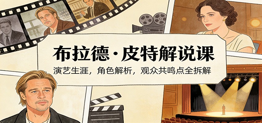 布拉德·皮特演员解说短视频课，从青春偶像到实力戏骨，演艺生涯与角色解析 - 缩略图