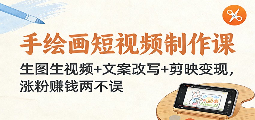 手绘画短视频制作课，即梦生图生视频加剪映Pick计划挂载变现全流程 - 缩略图