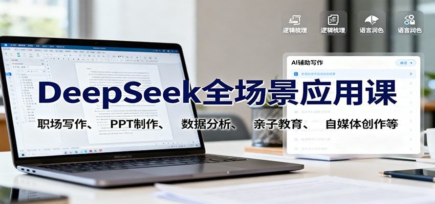 DeepSeek全场景应用课，15个场景覆盖职场写作、PPT制作、数据分析和自媒体创作 - 缩略图