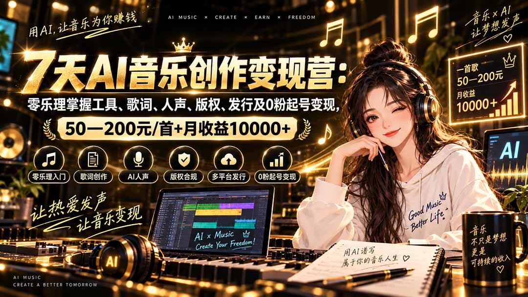 零乐理AI音乐创作变现，SUNO写词作曲到网易云发行，0粉起号单首50—200元 - 缩略图