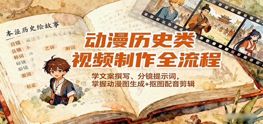 动漫历史短视频全流程,从文案分镜提示词到动漫图生成、抠图配音剪辑,可接抖音精选分成 - 缩略图