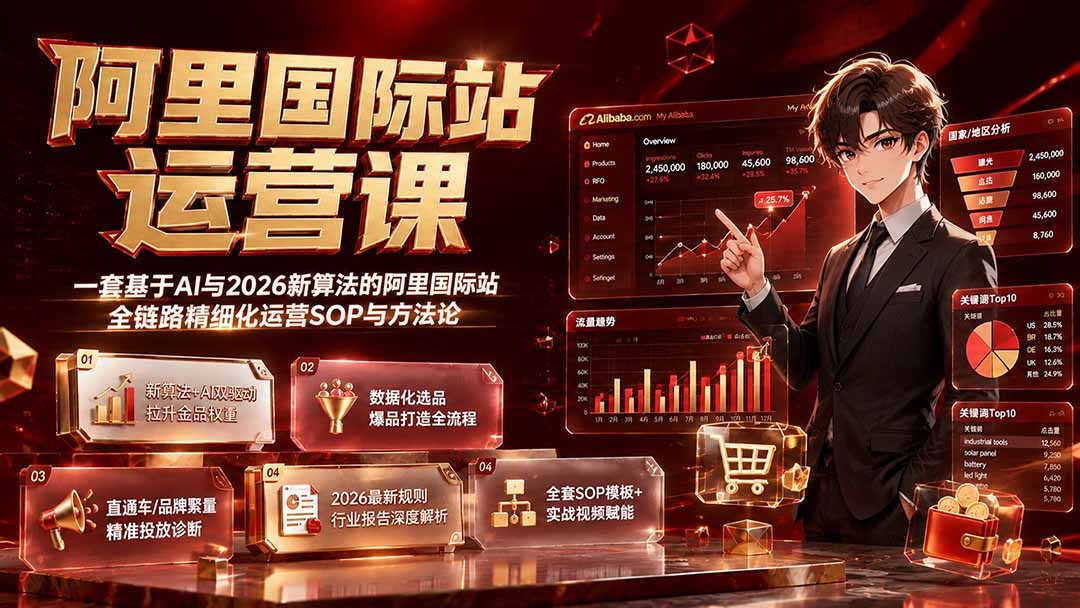阿里国际站运营课，AI提效+2026新算法，从选品到直通车全链路SOP拆解 - 缩略图
