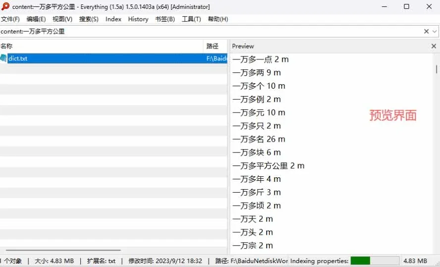 Everything 全文内容搜索设置界面