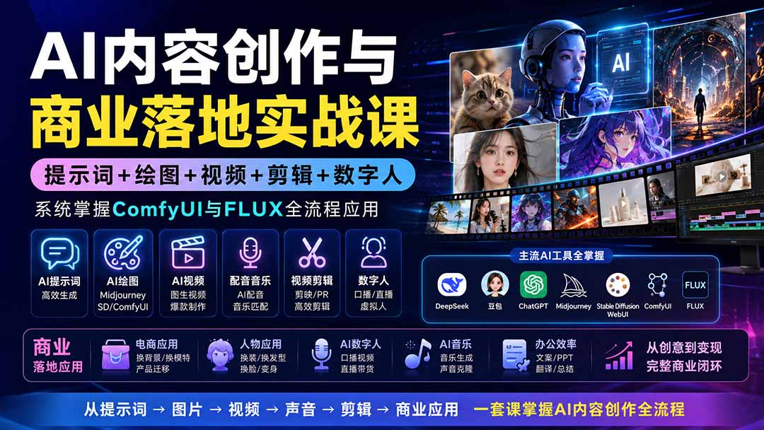 AI爆款短视频与电商视觉实战，ComfyUI、FLUX工作流全流程拆解 - 缩略图