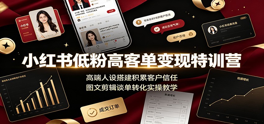 小红书低粉高客单训练营，家政月子高端人设搭建与谈单沟通实操，附修图剪辑和文案模板 - 缩略图
