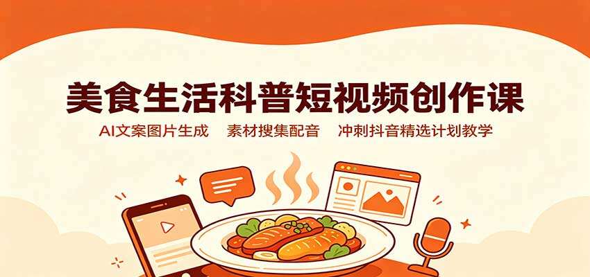 抖音十万粉博主知食分子亲授，美食科普短视频AI创作课，文案图片配音全流程，冲刺精选计划 - 缩略图