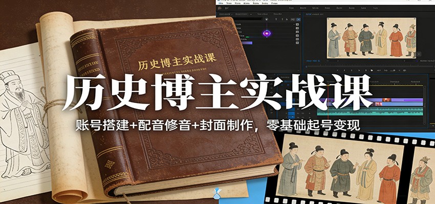 历史博主实战课，从养号搭建到配音剪辑封面制作，零基础起号做历史短视频 - 缩略图