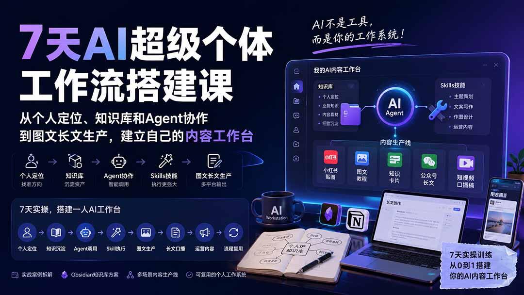 7天搭好一人AI工作台，用Agent和个人IP知识库，跑通小红书图文、公众号长文与口播稿生产线 - 缩略图