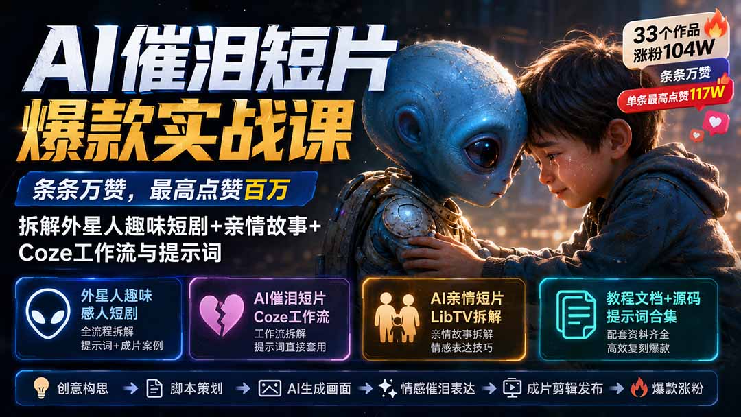AI催泪短片，33个作品涨粉104W，外星人短剧和亲情故事全流程拆解，附Coze工作流与提示词 - 缩略图