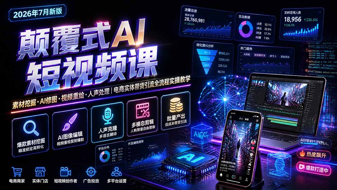 AI短视频电商带货全流程实操，素材挖掘、AI修图、视频重绘、人声处理 - 缩略图