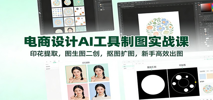 AI电商出图实战课，0基础学爆款印花提取、图生图二创、批量抠图扩图，一路做到SKU图档和样机 - 缩略图