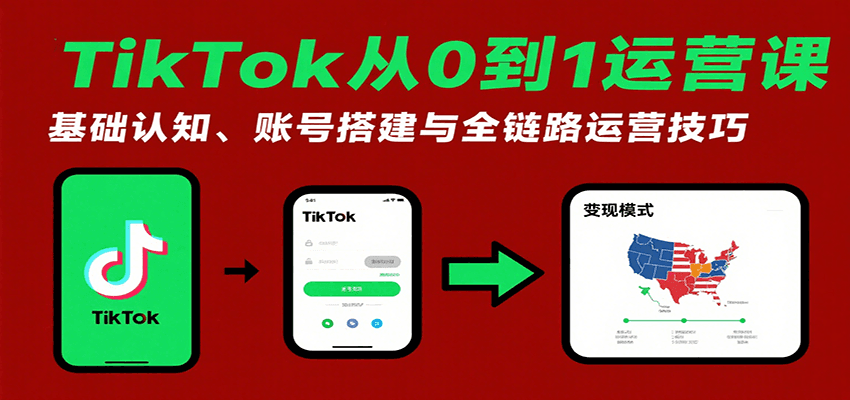 TikTok美区跨境电商新手实操课,从账号注册、账号装修到选品和短视频运营全链路拆解 - 缩略图