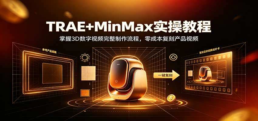 TRAE+MinMax实操教程，零成本复刻3D产品视频，从参数调节到成片全流程 - 缩略图