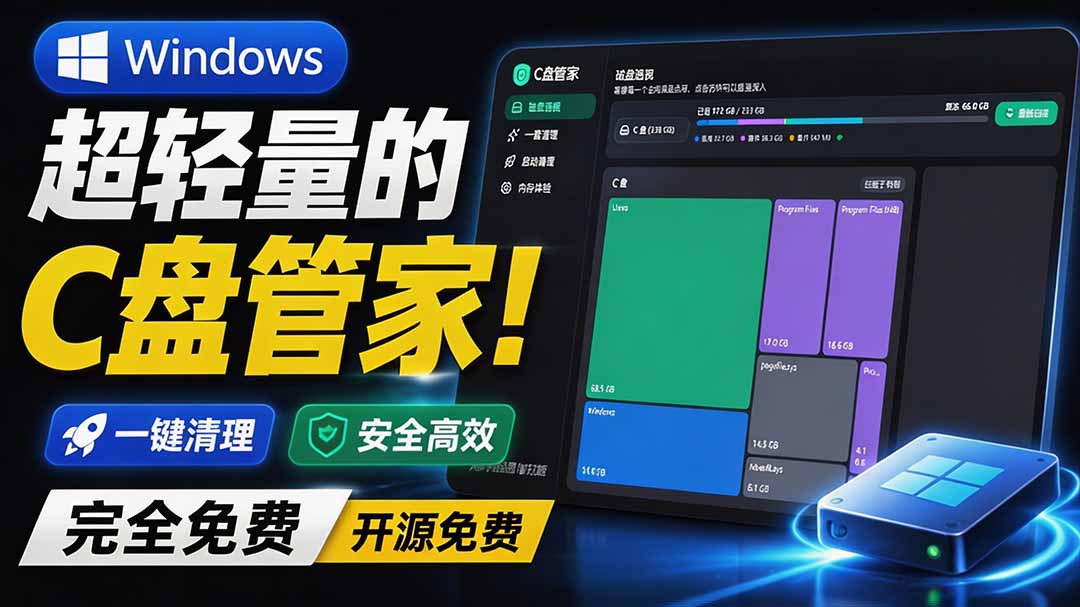 Windows C盘清理工具，2.4MB开源免费，Rust打造，秒级磁盘透视、一键清理和启动管理 - 缩略图