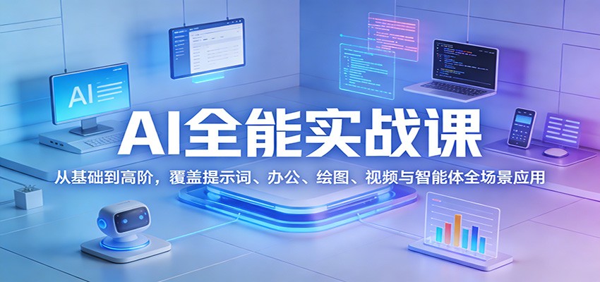 AI全能实战课，从提示词到GPT、Kimi、DeepSeek办公绘图视频，含智能体搭建与本地部署 - 缩略图