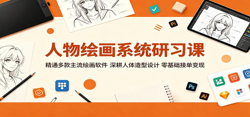人物绘画系统课，Procreate、PS、SAI2、画世界Pro多软件人体结构全流程，零基础也能接单变现 - 缩略图