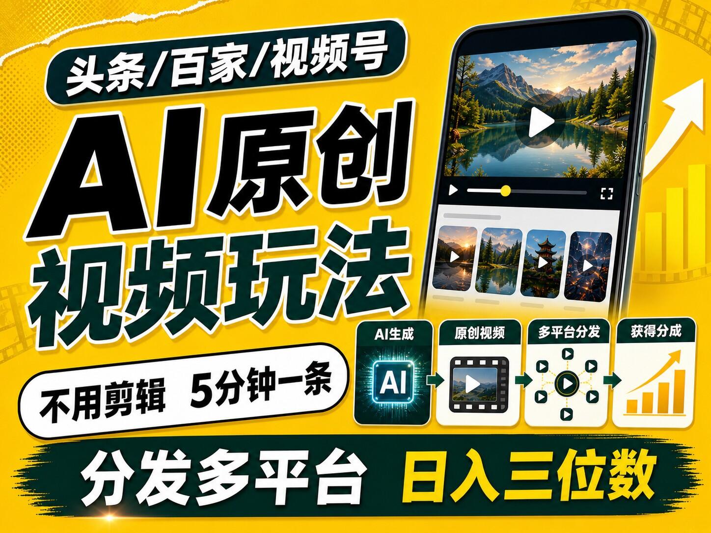 今日头条百家号AI原创视频玩法，5分钟出一条，同步分发多平台赚4份收益 - 缩略图