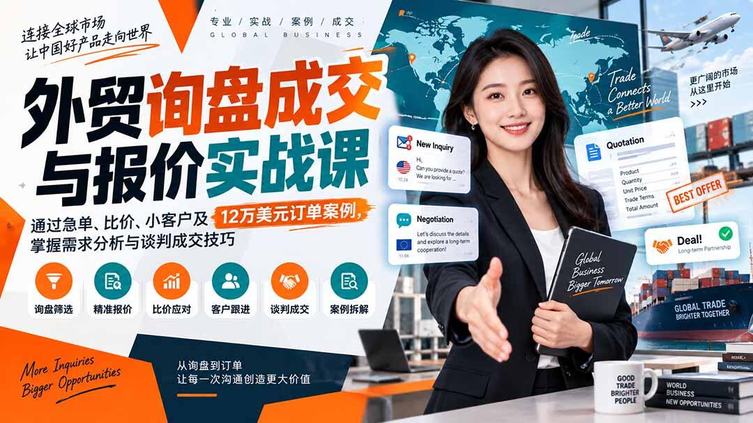 外贸询盘成交与报价实战课，急单交期、客户比价、报价后不回复怎么处理，含12万美元订单案例拆解 - 缩略图