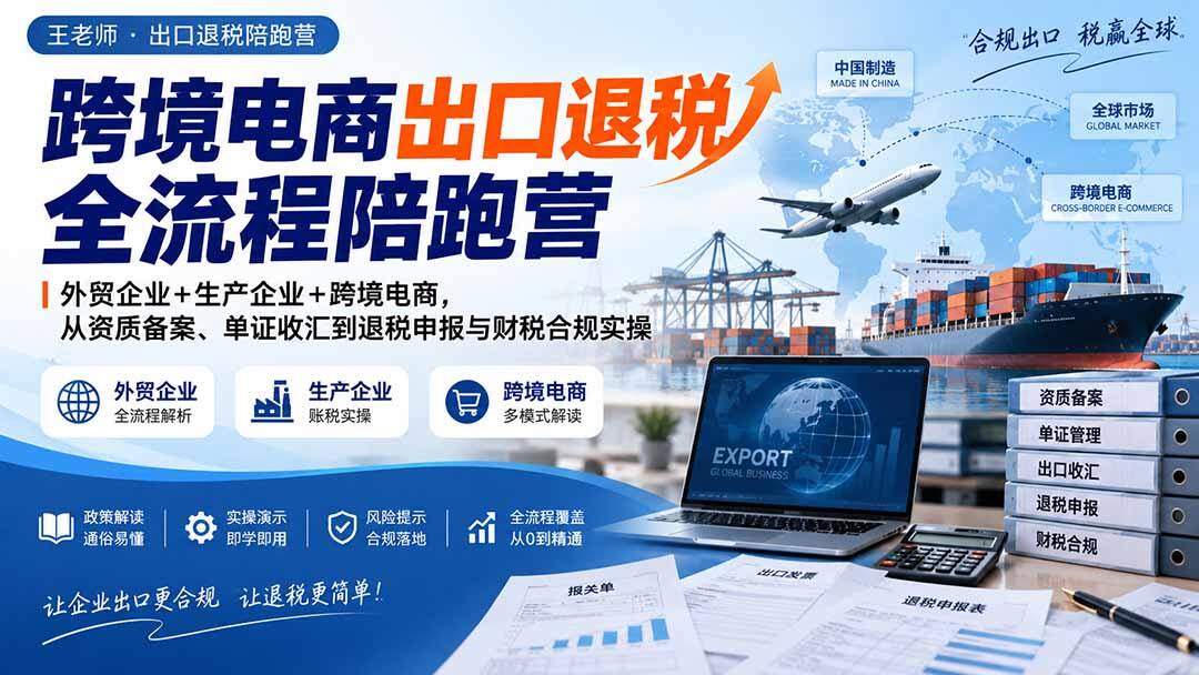 跨境电商出口退税陪跑营，外贸、生产、跨境电商三类企业，76讲从备案、单证、收汇到退税申报与财税合规 - 缩略图