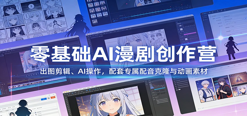 零基础AI漫剧三天实战课，从出图剪辑到配音克隆全流程实操，附400个音色和字字动画插件 - 缩略图
