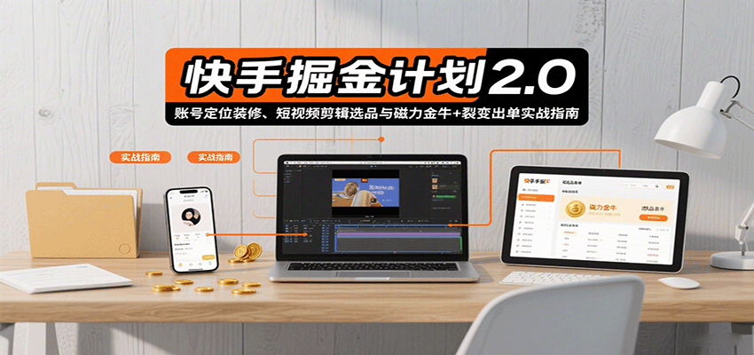 快手电商掘金课2.0，账号定位装修、短视频剪辑选品到磁力金牛投放的18个模块实操 - 缩略图