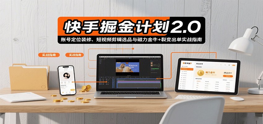快手电商掘金课2.0，账号定位装修、短视频剪辑选品到磁力金牛投放的18个模块实操 - 缩略图