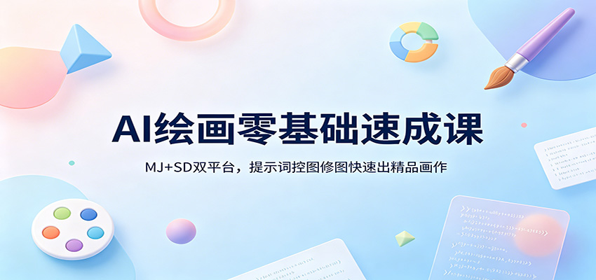 AI绘画零基础入门 MJ+SD双平台，提示词控图修图到局部重绘、LOGO实战 - 缩略图