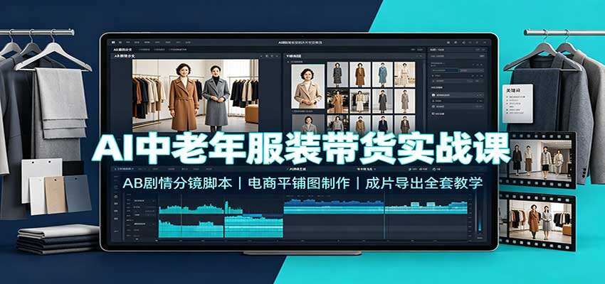 AI中老年服装AB剧情带货视频，电商平铺图到分镜脚本成片实操，提示词可复用 - 缩略图