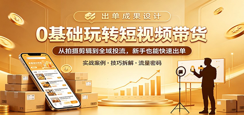 0基础短视频带货实操课，拍摄剪辑、选品、全域投流全流程，多赛道新手也能出单 - 缩略图