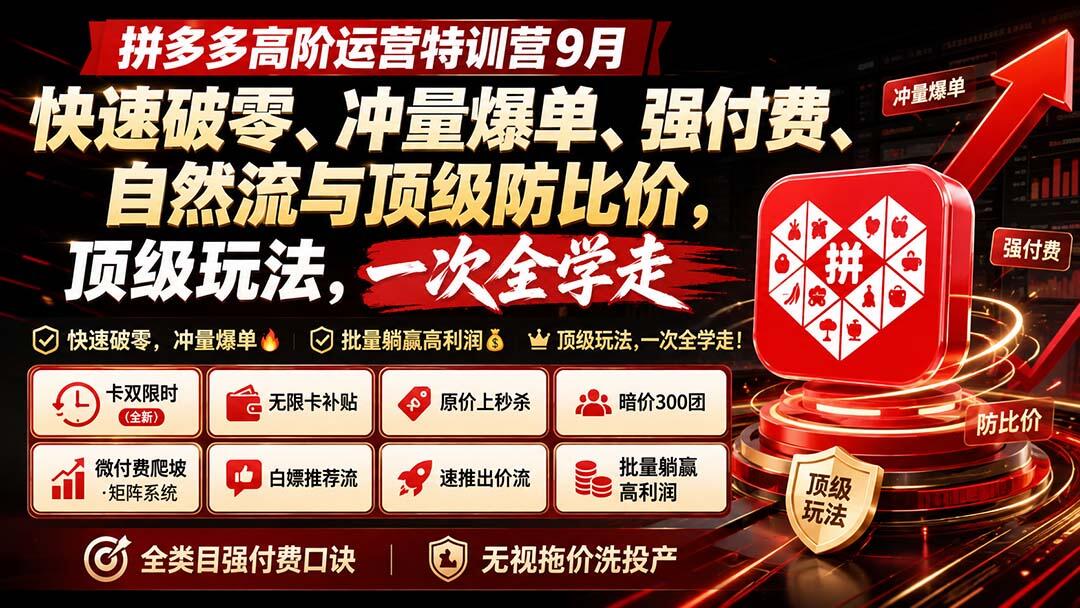 拼多多高阶运营9月特训营，强付费冷启动快速破零、活动冲量爆单与顶级防比价玩法 - 缩略图