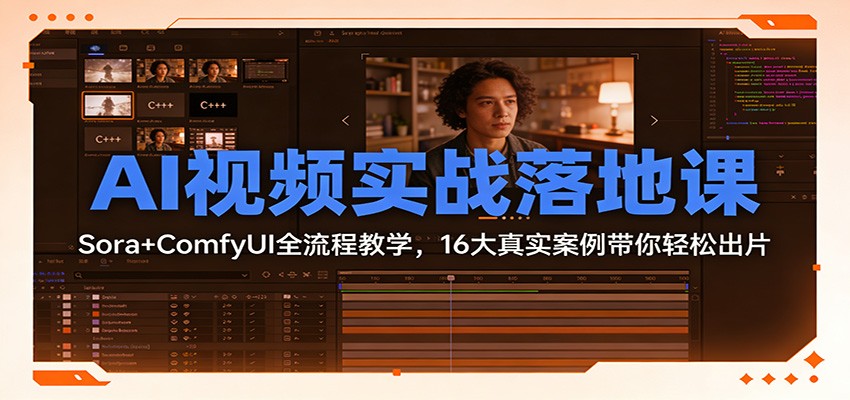 AI视频实战课，Sora+ComfyUI全流程教学，16个真实案例讲透人物一致性与实拍融合 - 缩略图