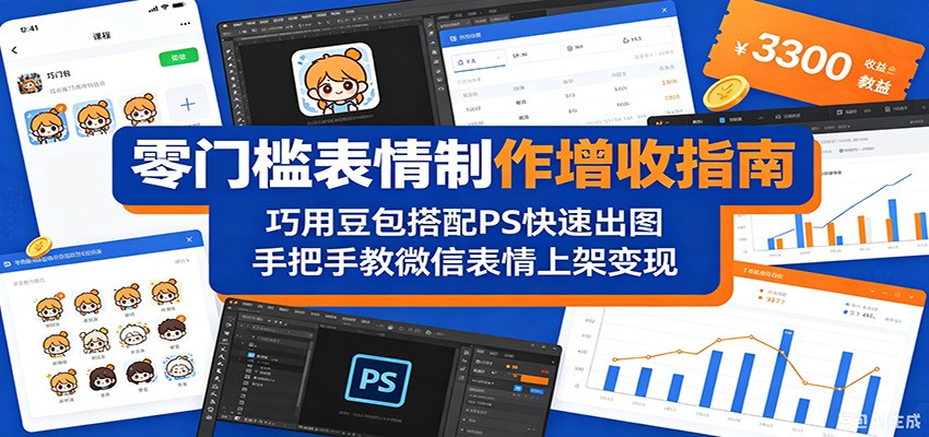 微信表情包制作上架变现，豆包加PS快速出图，新手零基础也能批量产出赚打赏分成 - 缩略图