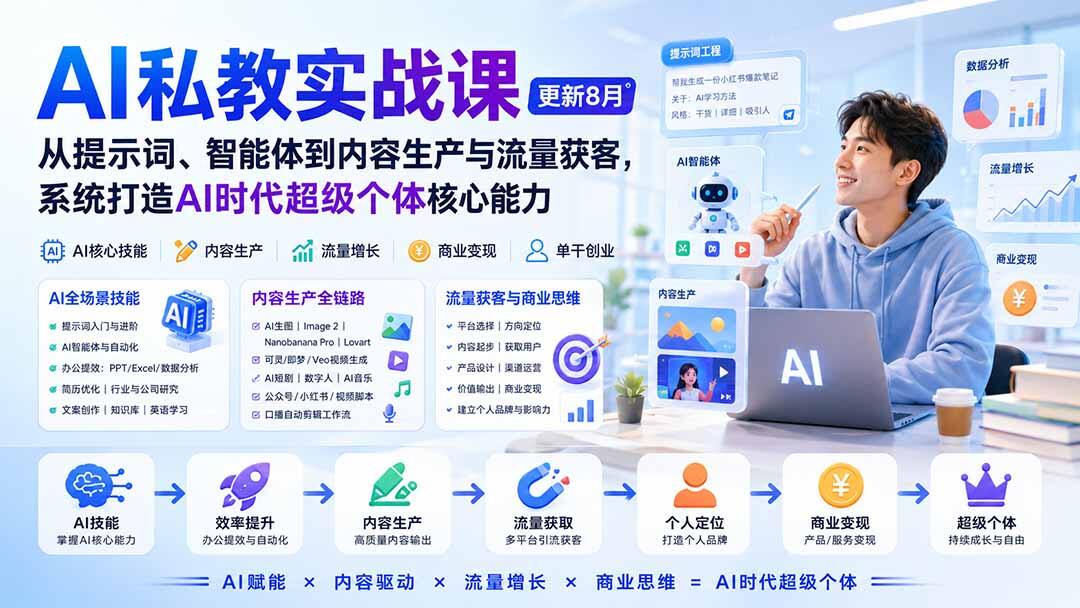 AI私教超级个体实战课，94节从提示词、智能体到内容生产与获客成交 - 缩略图