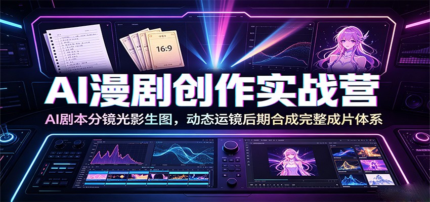 AI漫剧创作实战营，从剧本分镜、光影生图到动态运镜后期合成，零基础也能独立出片 - 缩略图