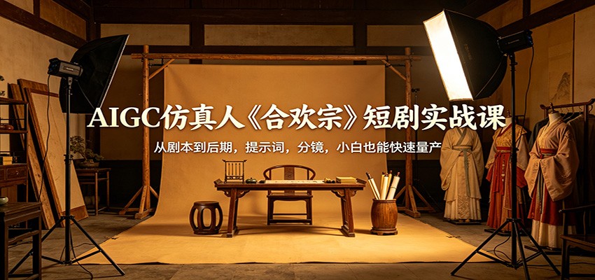 AIGC仿真人《合欢宗》短剧制作课，九宫格提示词到分镜动态镜头，即梦可灵海螺全流程实操 - 缩略图