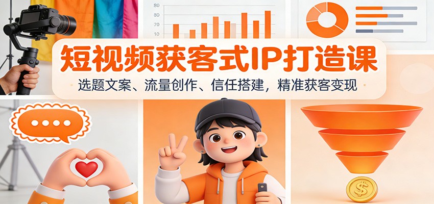 短视频获客式IP打造课，12集全流程实操，从选题AI文案到信任状搭建和4大变现模式 - 缩略图